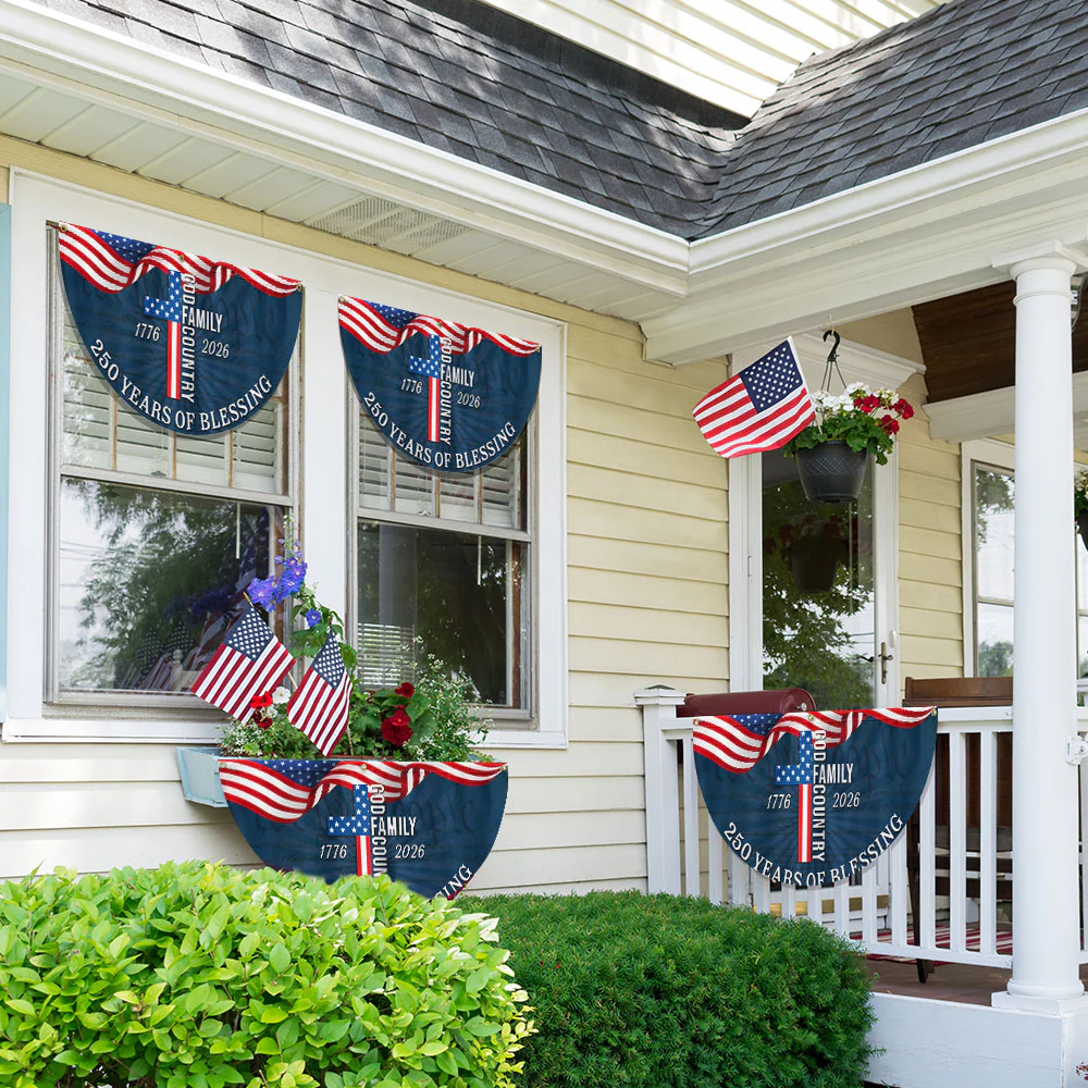 Patriotic American Flag, 250 Years of Blessing God 1776 2026 Fan Flag